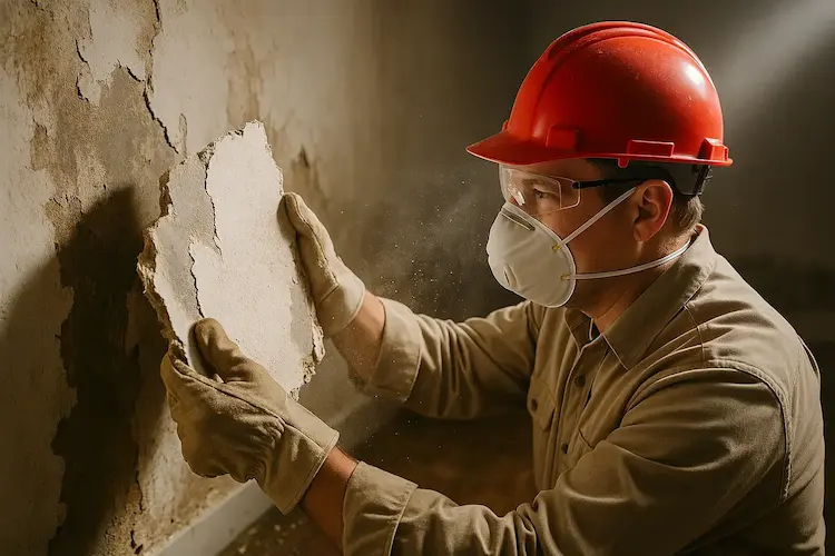 Professional water damage restoration technicians responding to emergency
