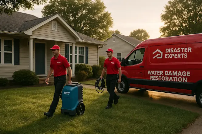 Water damage restoration team at work